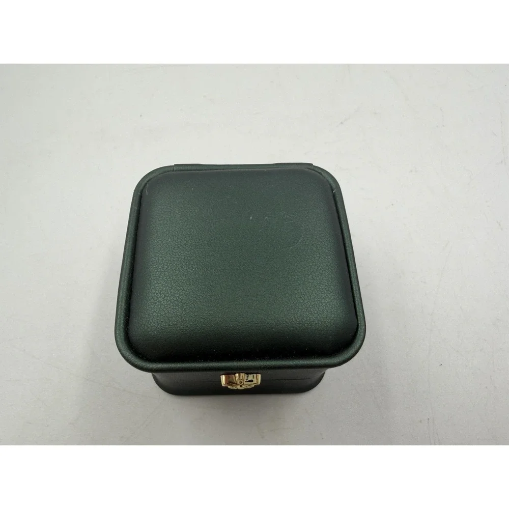 Dark Green Faux Leather Ring Box Crown Design Square Padded Lined Jewelry Case